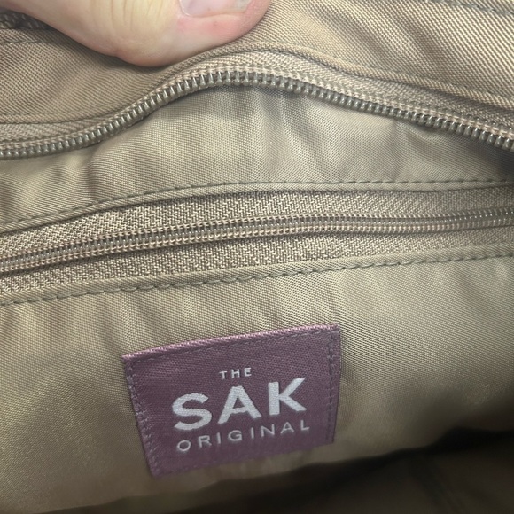 The Sak Original Taupe Crocheted Shoulder Purse Braided Strap Zip Closure Boho - Picture 5 of 11